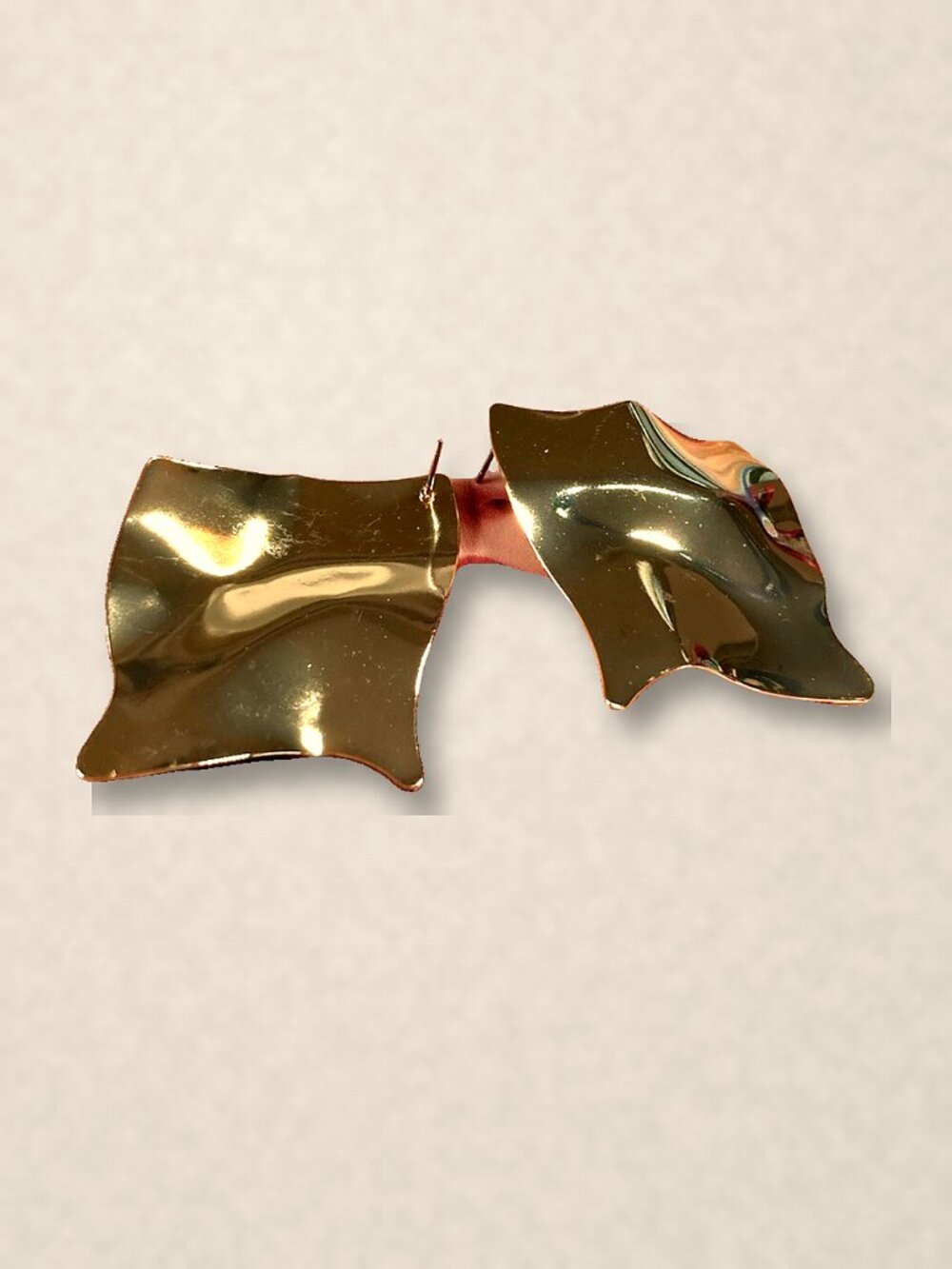 Gold Tone Oversized Crumpled Square Statement Earrings, Lightweight NWT